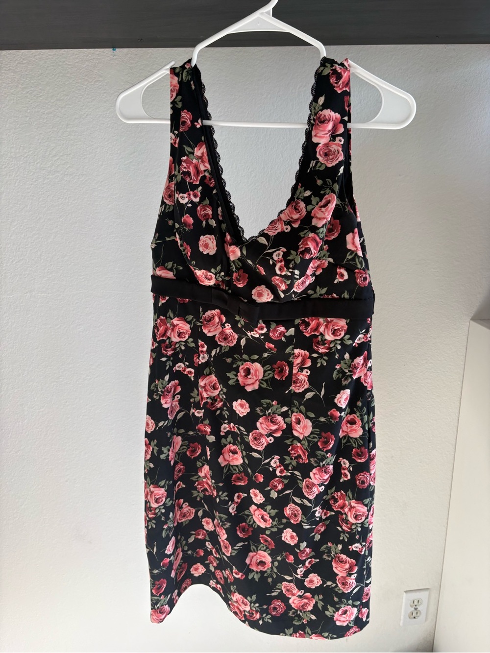 Connected Black Dress with Pink and Green Floral Accent